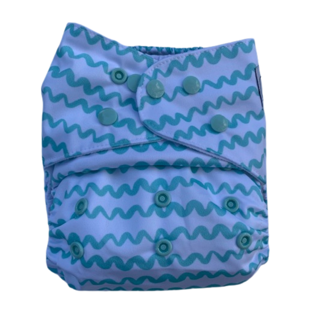 One Size Fits Most Cloth Nappy - Peppermint Squiggles